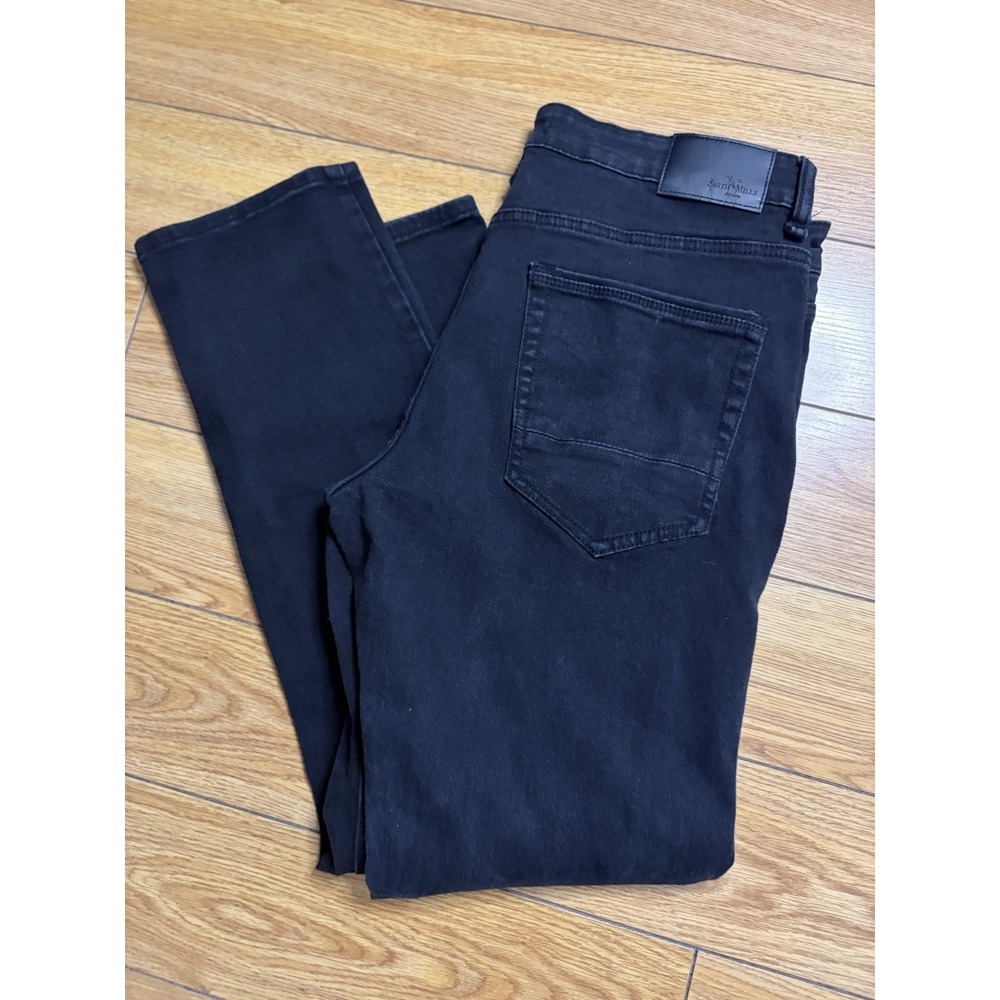Smith & Mills Denim Mens Jeans Size 36x32 Black Slim Straight Fit Stretch